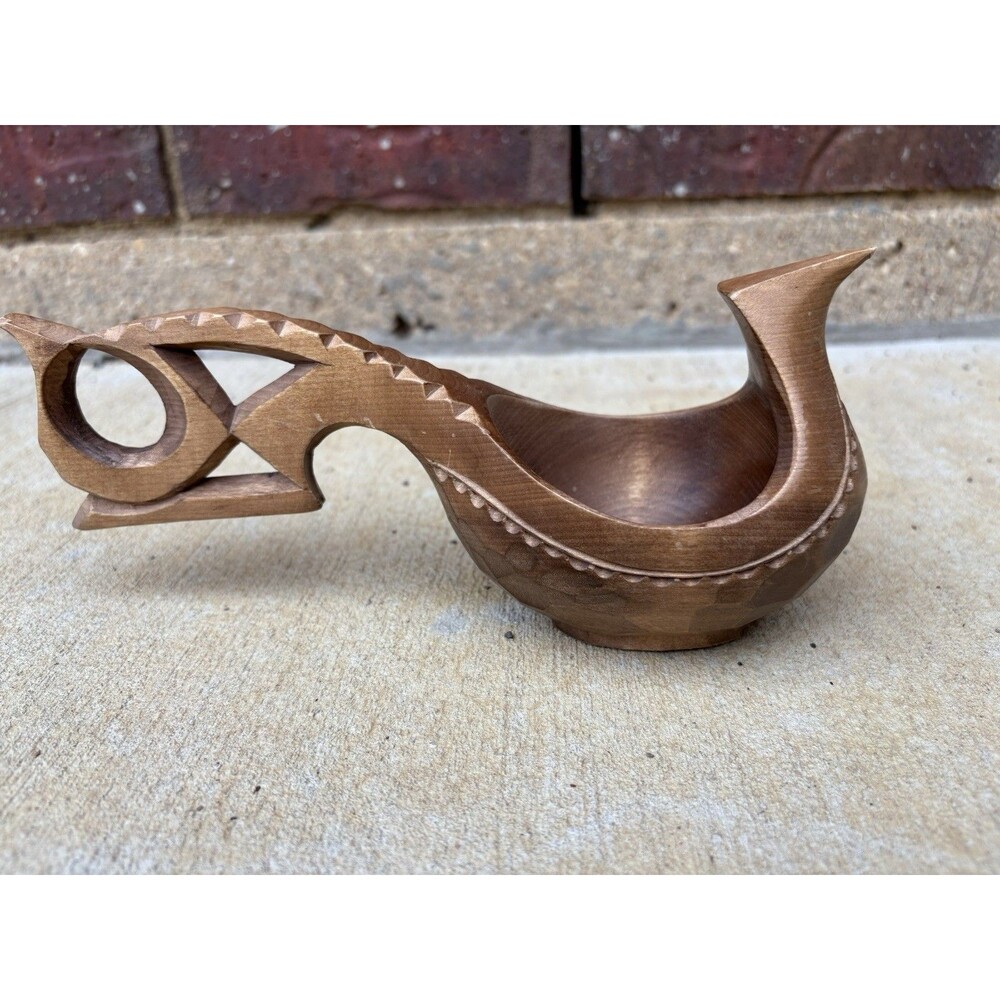Vintage USSR Russian Handcarved Handmade Wooden Duck Ladle Spoon 8.5" W x 4" H